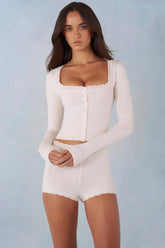 Knit Long-Sleeve Cardigan in Ivory