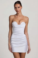 Ruched Corset Mini Dress in White