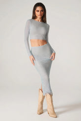 Embellished Long Sleeve Top in Aqua
