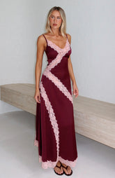 Powerful Pose Satin Maxi Dress Plum/Baby Pink