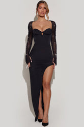 Embellished Side Split Maxi Dress in Black