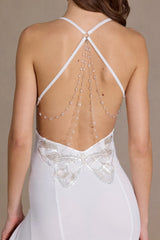 Premium Chiffon Cowl-Neck Open-Back Gown in White