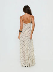 Loulah Sheer Chiffon Maxi Dress Cream Polka Dot
