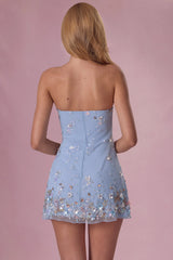 Embellished Bandeau Mini Dress in Powder Blue