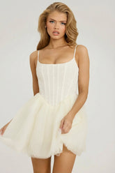 Embellished Corset Tulle Skirt Mini Dress in White