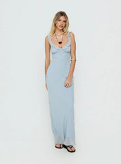 Aymi Frill Bust Detail Maxi Dress Blue Stripe