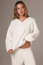 Ribbed Knit Oversized Hoodie in Ivory
