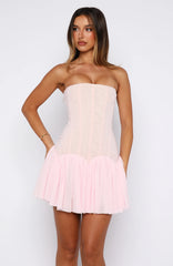Following My Heart Strapless Mesh Mini Dress Baby Pink