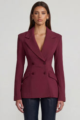 Structured Double-Breasted Blazer in Burgundy