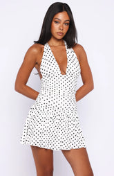 Whispered Dreams Halter Mini Dress White/Black Polka Dot