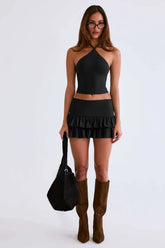 Modal Ruffle Mid-Rise Mini Skort in Black