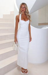 Champagne High Halter Maxi Dress White