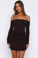 Pure Instinct Long Sleeve Mini Dress Dark Chocolate