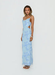 Angel Voices Cowl Neck Maxi Dress Blue Burnout