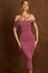 Off-Shoulder Draped Midaxi Dress in Rose Brown