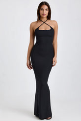 Ribbed Modal Halterneck Maxi Dress in Black