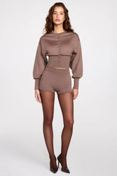 Knit Mid-Rise Mini Shorts in Mocha