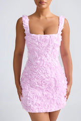 Floral-Appliqué Corset Mini Dress in Lilac
