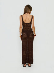Ledena Knit V Neck Maxi Dress Chocolate
