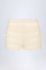 Ruffled Mid-Rise Shorts in Ivory