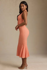 Halterneck Corset Lace Midaxi Dress in Peach