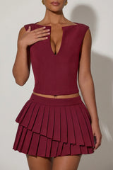 Open-Front Crop Top in Wine Red