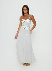 Marguerite Halter Maxi Dress White Polka Petite