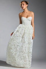 Embellished Floral-Appliqué Corset Gown in White