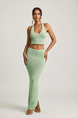 Bouclé Mid-Rise Maxi Skirt in Mint