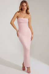 Embellished Bandeau Cowl Neck Maxi Dress in Blush