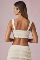 Ruffled Tie-Front Crop Top in Ivory