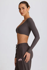 Ribbed Modal Long-Sleeve Crop Top in Charcoal Grey