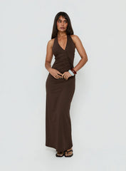 Cadira Ruched Halter Maxi Dress Chocolate