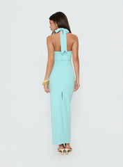 Soft Storm Plunge Halter Maxi Dress Turquoise