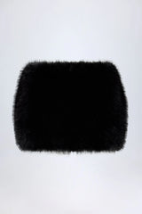 Buckle-Detail Faux Fur Micro Mini Skirt in Black