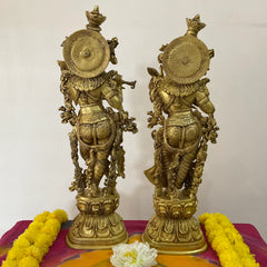 Novrla 30 Inches Brass Idol of Radha Krishna - Handmade Decorative Figurines