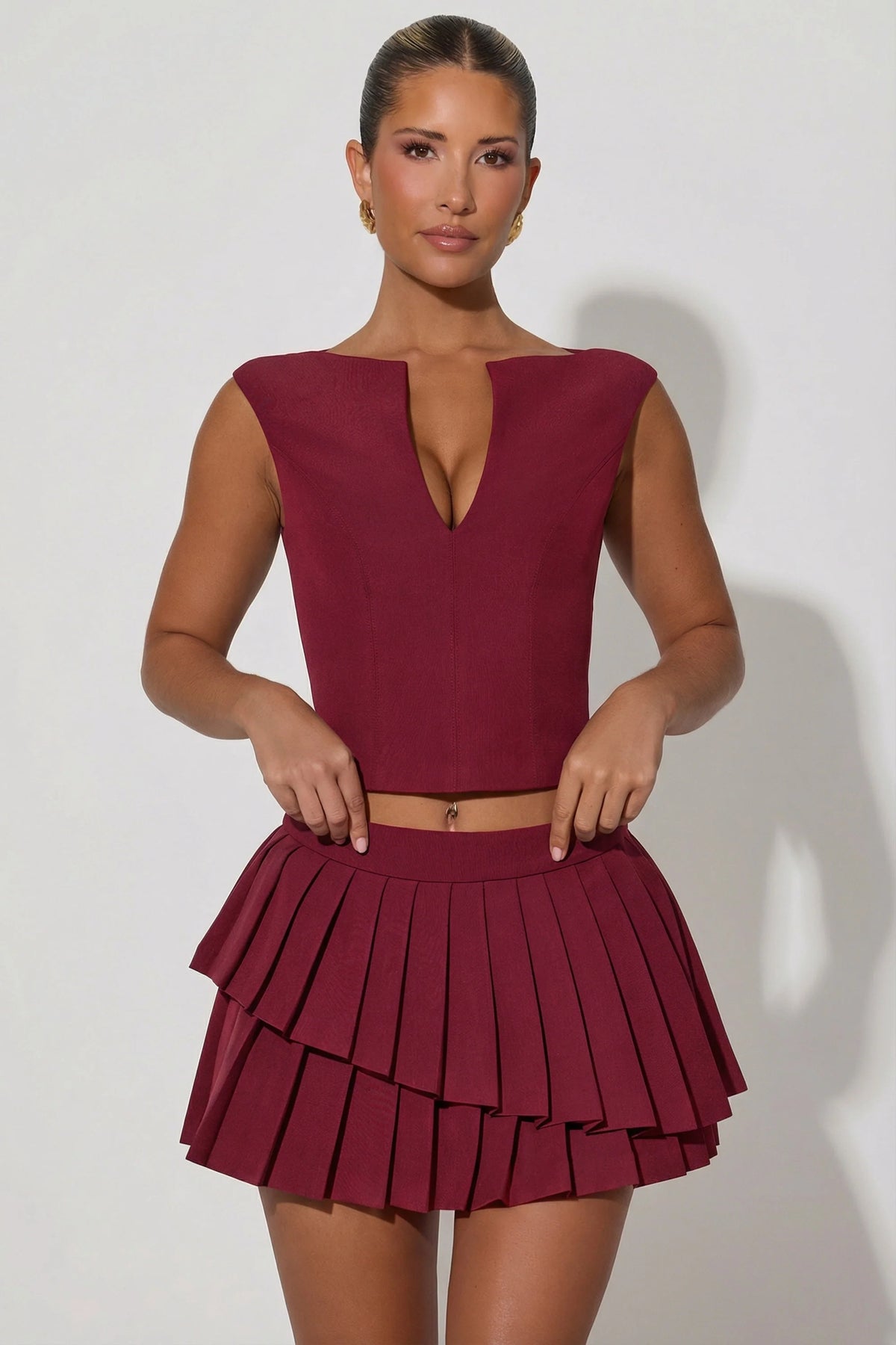 Open-Front Crop Top in Wine Red