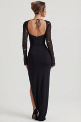 Embellished Side Split Maxi Dress in Black