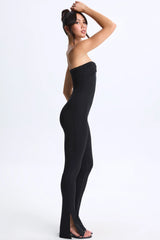 Modal Twist-Front Split Hem Flared Jumpsuit in Black