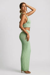 Bouclé Mid-Rise Maxi Skirt in Mint