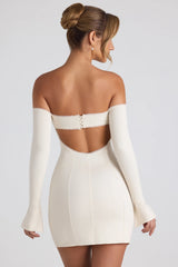 Modal Off-Shoulder Lace-Trim Mini Dress in Ivory