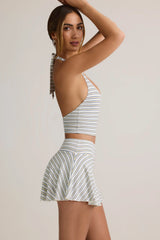 Modal Ruched Low-Rise Mini Skort in Blue & Yellow Stripe