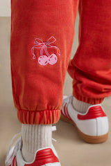Brushed Jersey Oversized Joggers in Red