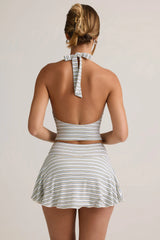 Modal Ruched Low-Rise Mini Skort in Blue & Yellow Stripe