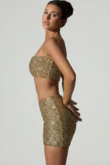 Embellished Mid-Rise Mini Skirt in Gold