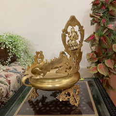 Novrla Decorative Brass Urli Bowl With Goddess Lakshmi