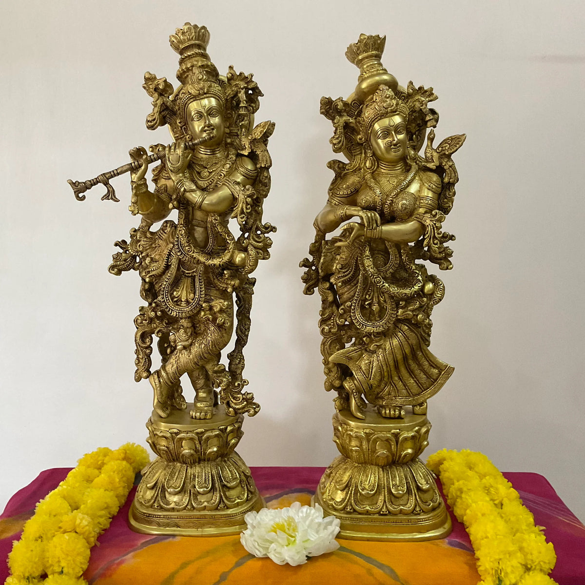 Novrla 30 Inches Brass Idol of Radha Krishna - Handmade Decorative Figurines