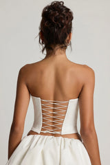 Curved Lace-Up Corset Top in White