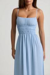 Shirred Camisole Maxi Dress in Sky Blue