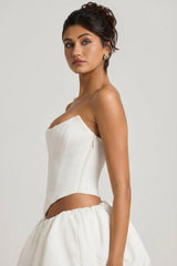 Curved Lace-Up Corset Top in White